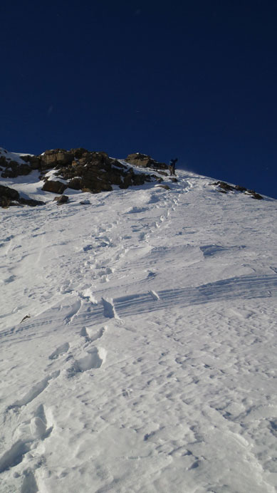 Eric descending a steep slope