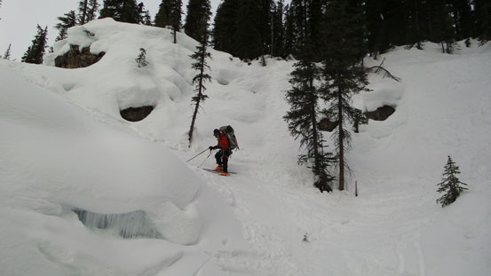 Ben descending the waterfall in Niles Creek