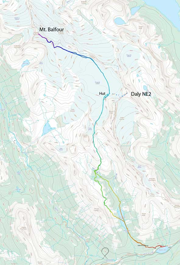 Mt. Balfour ski ascent route via Scott Duncan Hut