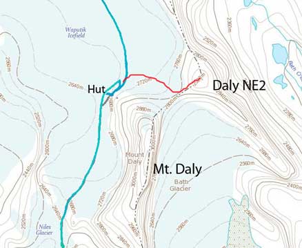 Daly NE2 ascent route from Scott Duncan Hut
