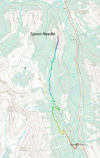 Spoon Needle ski ascent route from Fortress ski area