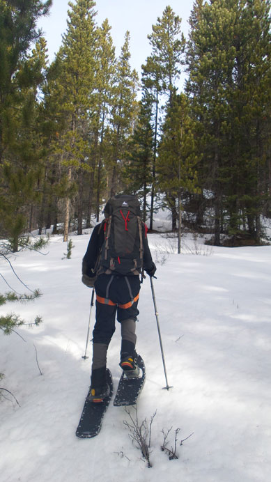 Strap snowshoes on again