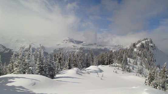 Buttress Mountain (in clouds) and false summit