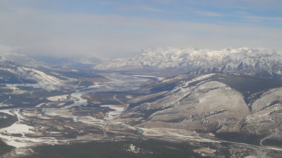 Athabasca River Valley, with Morro Peak in front and Roche Miette in background.