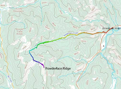 Powderface Ridge winter ascent route