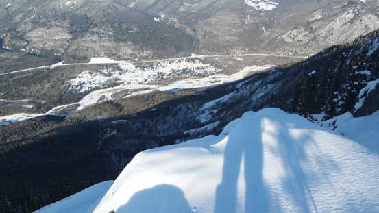 Looking down a steep drop off