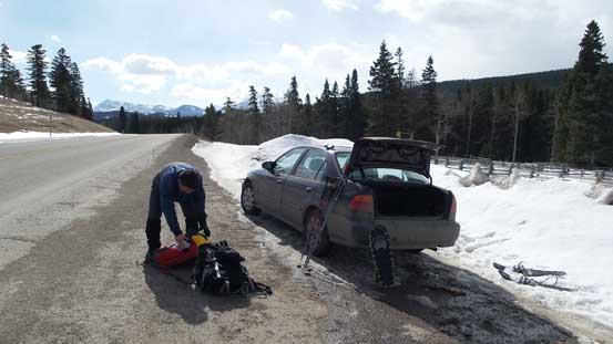 We parked on the highway shoulder.