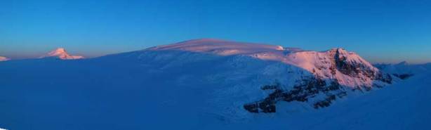 Panorama of Snow Dome at alpenglow
