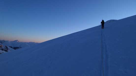 Ben breaking trail diagonally up the big slope