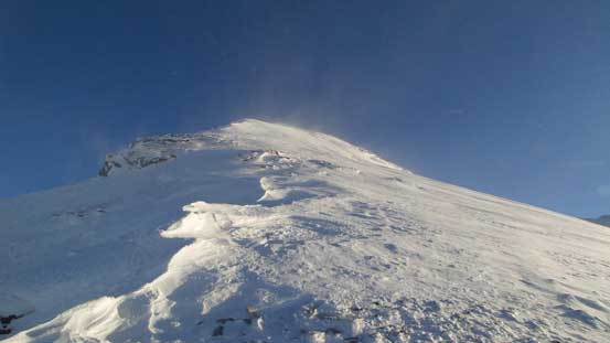 Looking up the south ridge. Sun finally shone on us..
