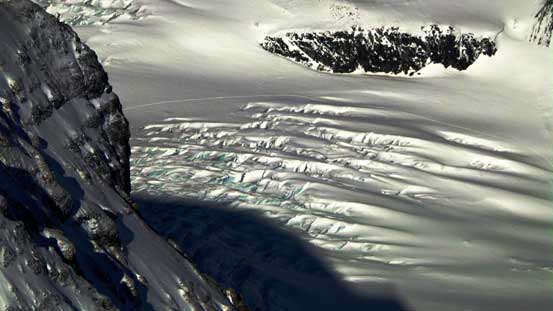 Crevasses on Athabasca Glacier. You can also see our tracks.