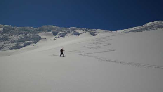 Skiing down the rest of the ramp
