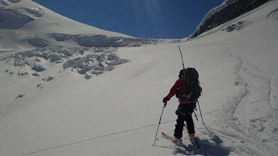 Ready for the 2nd icefall. Through the Snow Dome serac already