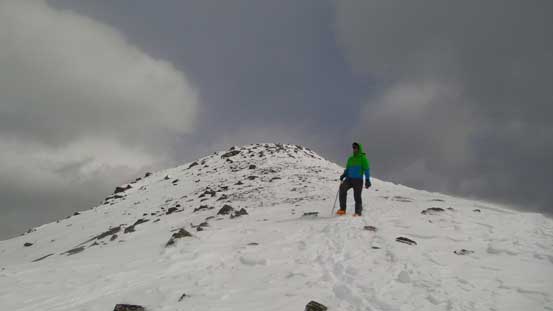 Descending the summit ridge.