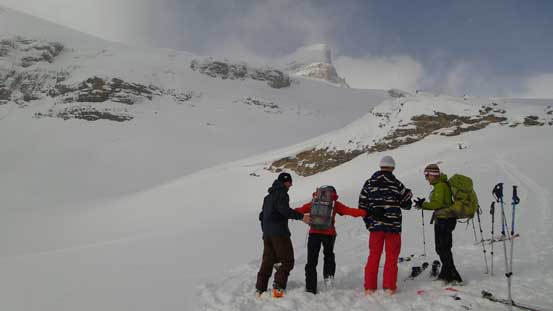 A group of skiers preparing their ski-out