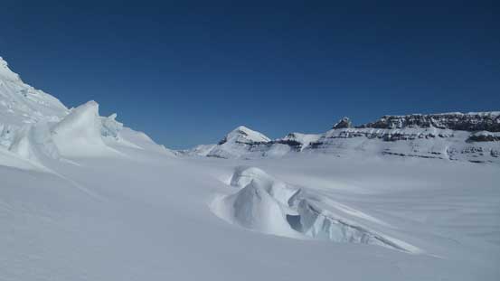 Seracs on the slope, with Baker behind