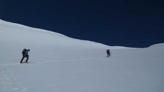 Ferenc and Vern skinning up towards the low point on the NE ridge