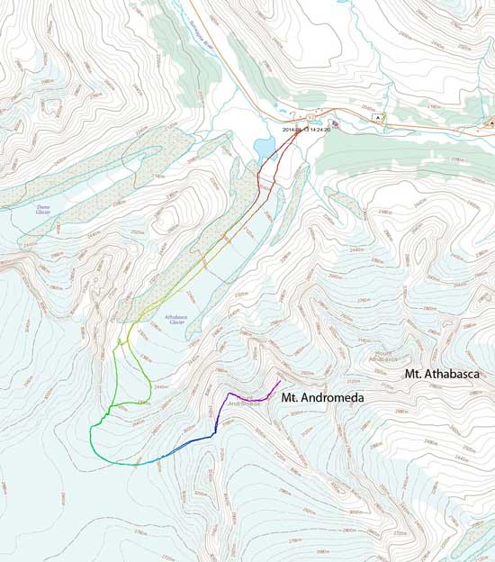Mt. Andromeda ski ascent route via South Ridge