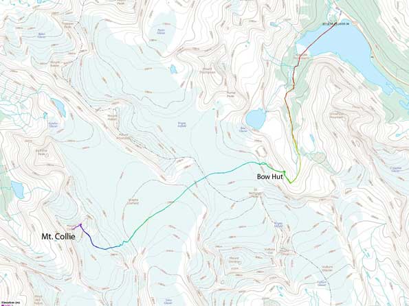 Ski ascent route for Mt. Collie via Bow Hut