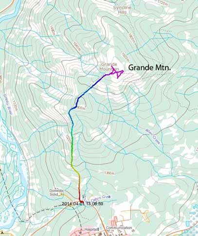 Grande Mountain hiking/snowshoeing ascent route