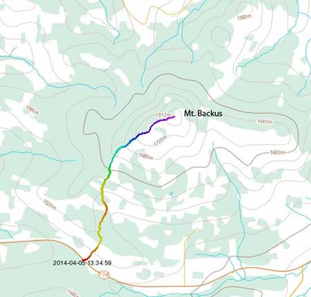 Mt. Backus snowshoeing ascent route