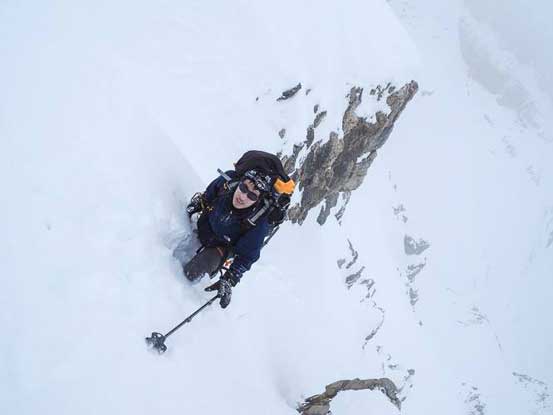 Me ready to down-climb. Straight down... Photo by Vern