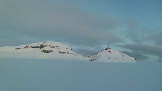 Skiing towards our objective. "Colliesha" on left