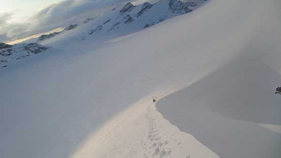 Looking down towards where we ditched skis