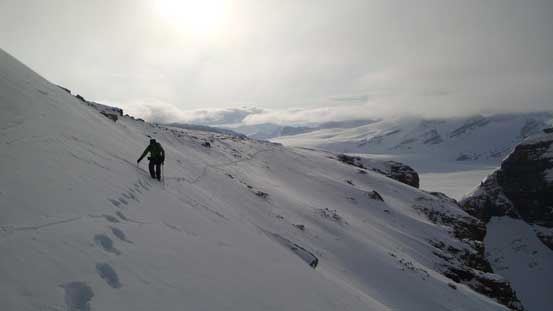 Vern starting to traverse the south facing slopes