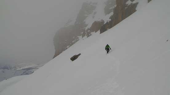 Vern traversing back the south facing slopes. Good thing the sun was out.