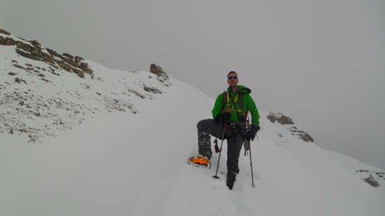 Vern descending the snow arete