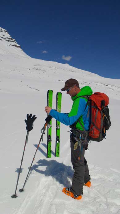 Time to put skins back on to slog up the moraine