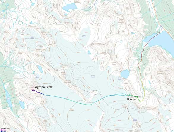 Ayesha Peak ski ascent route via Bow Hut