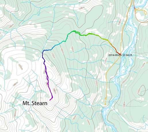 Mt. Stearn hiking/snowshoeing ascent route