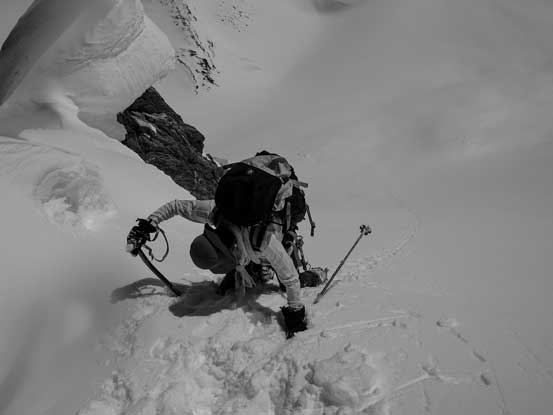 Me dropping down into the giant south facing slope. Photo by Vern