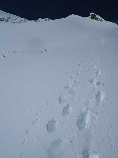 Looking back up the slope we just down-climbed. Photo by Vern