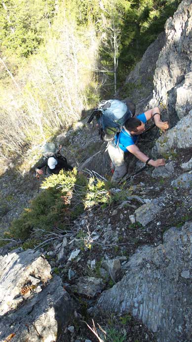 Eric scrambling up an unnecessary difficult step