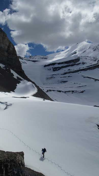 Looking down at Eric slogging up snow. Behind is Mt. Coleman