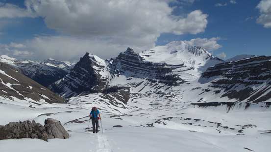 Vern snowshoeing up the typical terrain. 