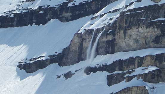 Wet snow avalanche coming off steep terrain