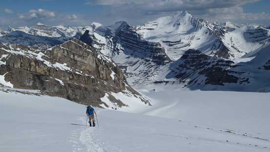 On the glacier, looking back at Eric slogging up