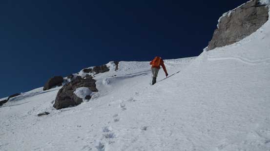 Towards the end we traversed climber's left and then ascended this slope