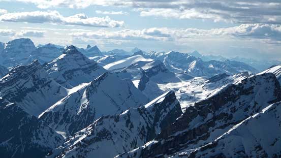 Peaks towards north. Mt. Alberta on the far left and Mt. Smythe left of center