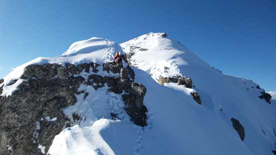 Ben ready to down-climb the first step