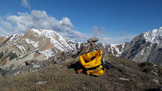 My backpack and the summit cairn