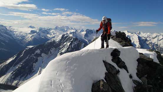Ben carefully crossing a snow section