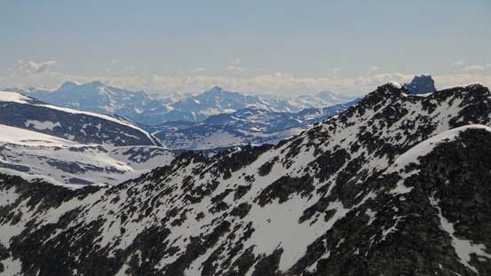 Tupper pokes just behind Grizzly on right. Behind on left skyline are Mummery and Laussedat