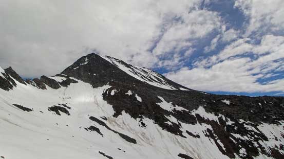 Grizzly Mountain seen from Ursus Minor's shoulder. We broke through the rock band at middle of this photo.