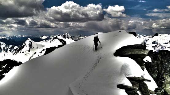 Looking back at Ben crossing a snow section
