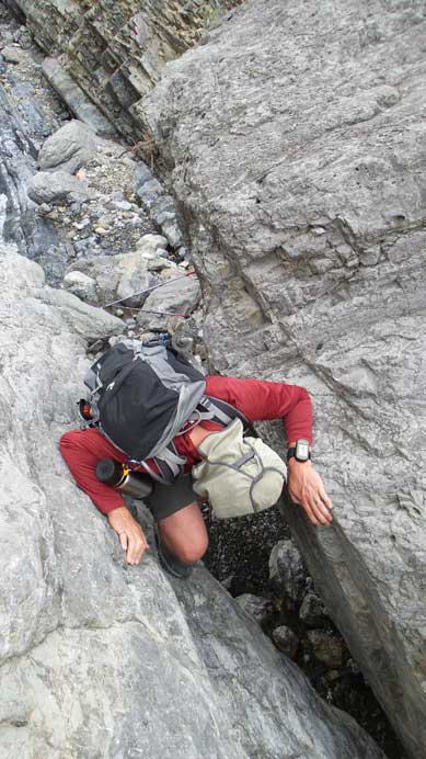 Doug trying to down climb this crack